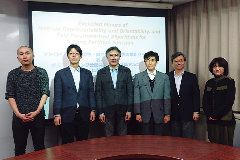 From left: Mr. Hiraishi, doctoral candidate, Associate Prof. Shibuya, Prof. Fukuda from ETH Zürich, Prof. Suda, Prof. Imai, and Dr. Moriyama