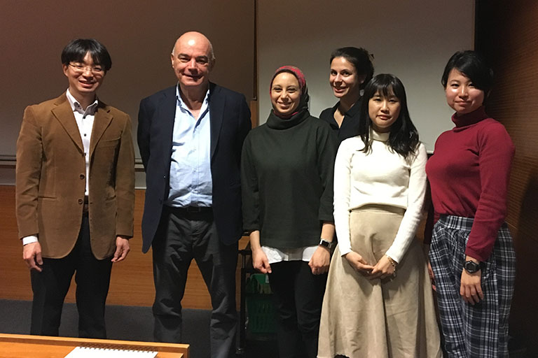 Members of Associate Prof. Sugiyama's research group with Prof. Massimo Morbidelli