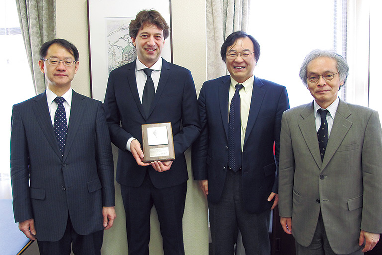 Dean of the School of Engineering, Prof. Mitsuishi, Prof. Schneider, Vice-Dean, Prof. Okubo, and Prof. Funatsu (from the left)