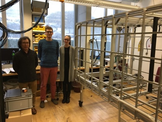 From left:  Prof. Sakemi, Prof. Kirch, and Dr. Antognini in the laser laboratory